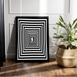 Quadro Decorativo Abstrato 3D Ilusão de Ótica Preto e Branco Sala e Hall