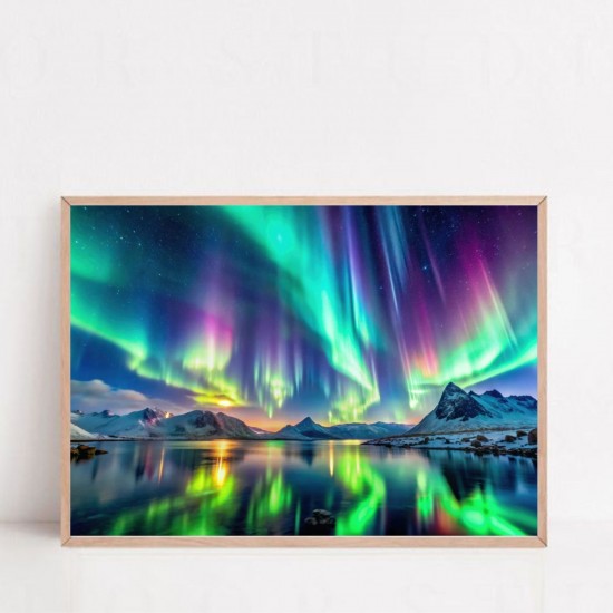 Quadro Decorativo Aurora Boreal em Adesivo com Moldura Caixa Quadro Decorativo Aurora Boreal em Adesivo com Moldura Caixa