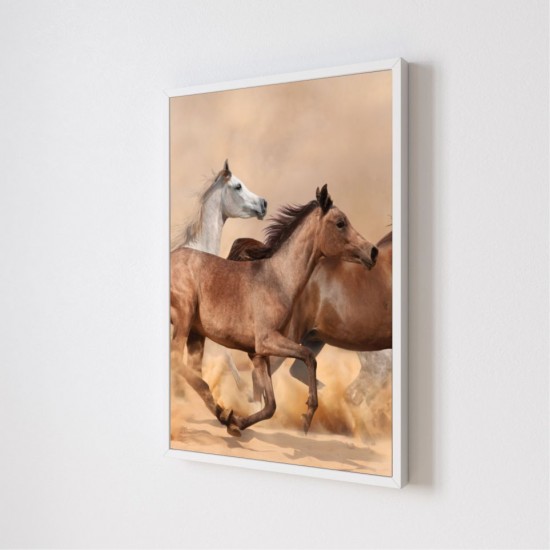 Quadro Decorativo Cavalos Trio em Adesivo com Moldura Caixa