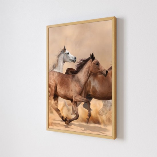 Quadro Decorativo Cavalos Trio em Adesivo com Moldura Caixa