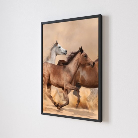 Quadro Decorativo Cavalos Trio em Adesivo com Moldura Caixa