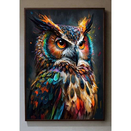 Quadro Decorativo Coruja Colorida em Adesivo com Moldura Caixa