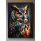 Quadro Decorativo Coruja Colorida em Adesivo com Moldura Caixa