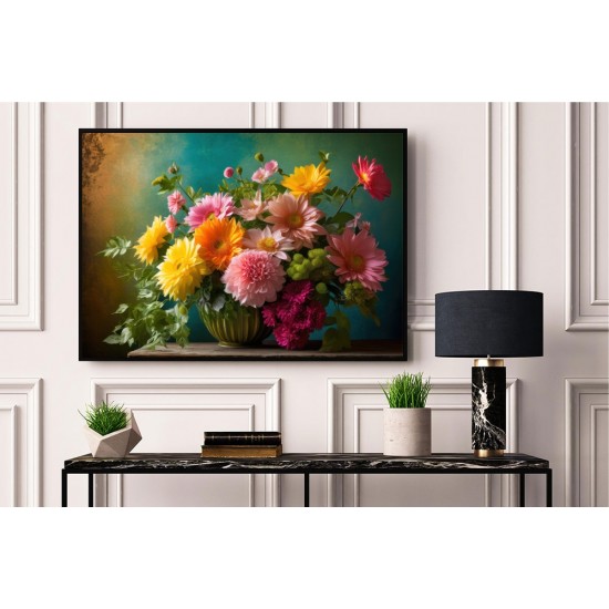 Quadro Decorativo Arte Flores em Adesivo com Moldura Caixa