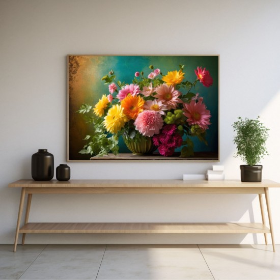 Quadro Decorativo Arte Flores em Adesivo com Moldura Caixa