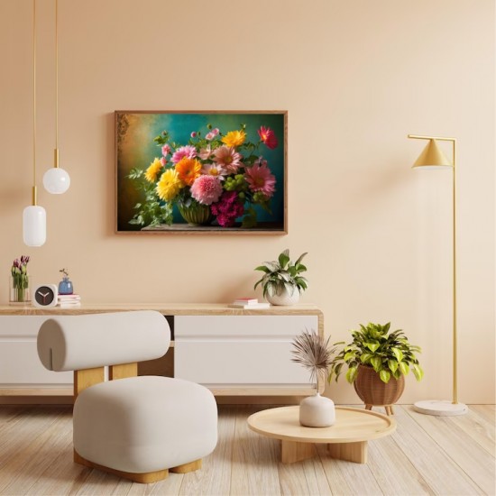 Quadro Decorativo Arte Flores em Adesivo com Moldura Caixa