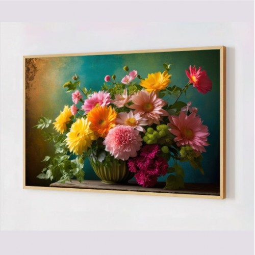 Quadro Decorativo Arte Flores em Adesivo com Moldura Caixa