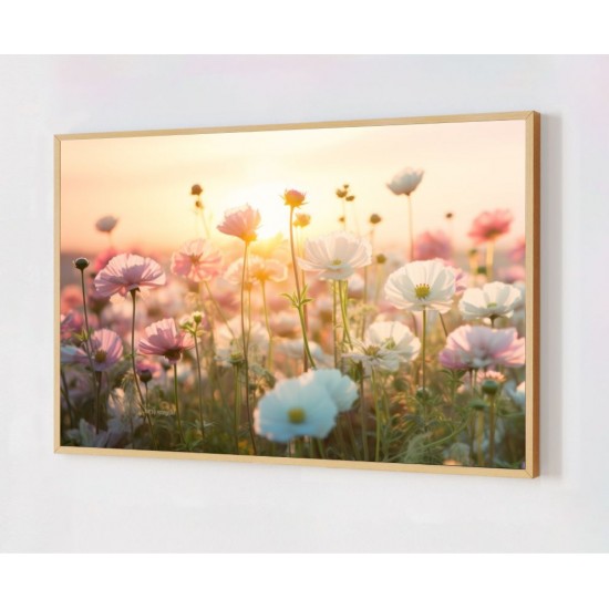 Quadro Decorativo Campo de Flores em Adesivo com Moldura Caixa