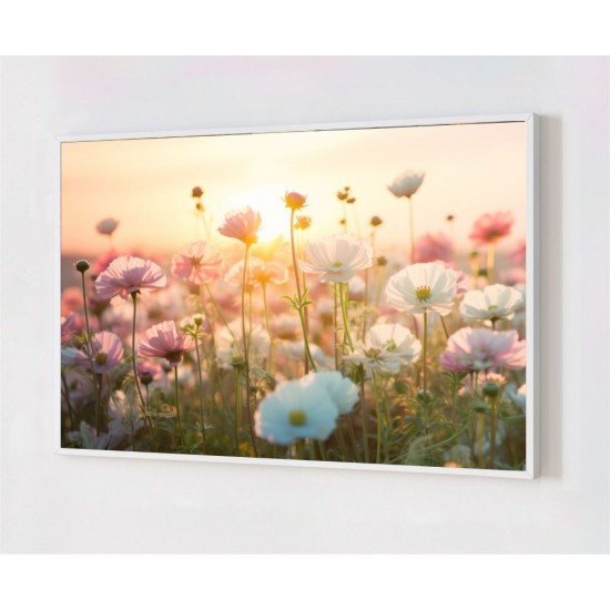 Quadro Decorativo Campo de Flores em Adesivo com Moldura Caixa