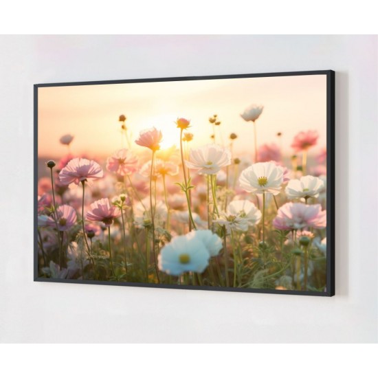 Quadro Decorativo Campo de Flores em Adesivo com Moldura Caixa