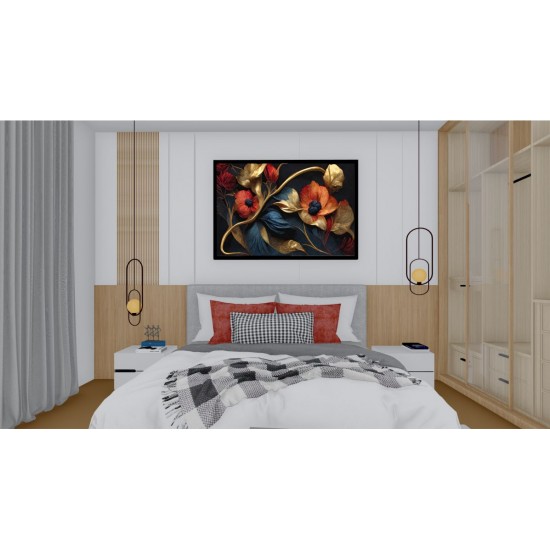 Quadro Decorativo Arte Floral em Adesivo com Moldura Caixa