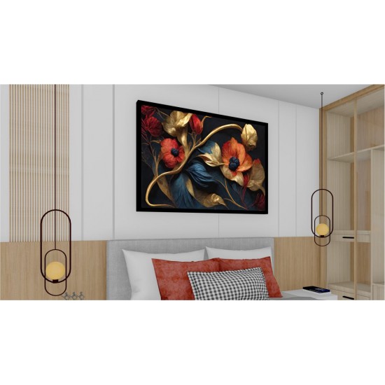 Quadro Decorativo Arte Floral em Adesivo com Moldura Caixa