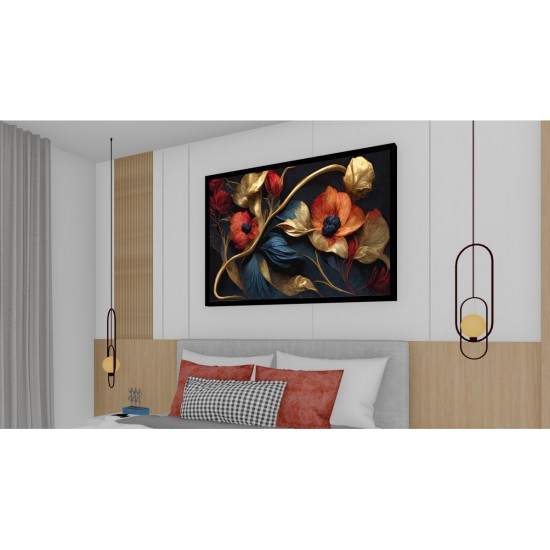 Quadro Decorativo Arte Floral em Adesivo com Moldura Caixa