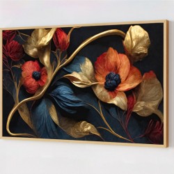 Quadro Decorativo Arte Floral em Adesivo com Moldura Caixa