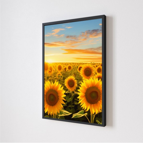 Quadro Decorativo Girassol Trio em Adesivo com Moldura Caixa