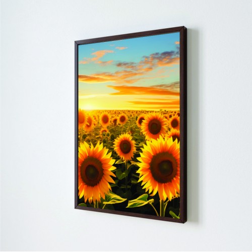 Quadro Decorativo Girassol Trio em Adesivo com Moldura Caixa