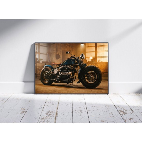 Quadro Decorativo Motocicleta Clássica em Adesivo com Moldura Caixa