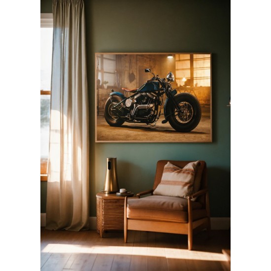 Quadro Decorativo Motocicleta Clássica em Adesivo com Moldura Caixa