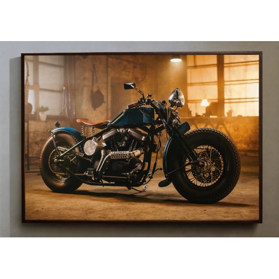 Quadro Decorativo Motocicleta Clássica em Adesivo com Moldura Caixa