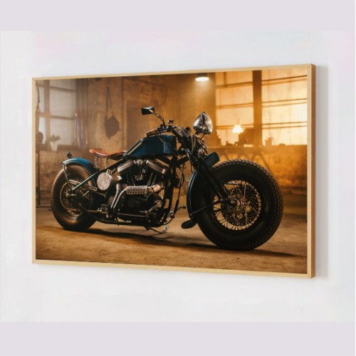 Quadro Decorativo Motocicleta Clássica em Adesivo com Moldura Caixa
