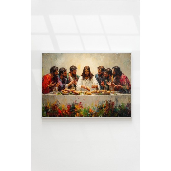 Quadro Decorativo Santa Ceia em Adesivo com Moldura Caixa
