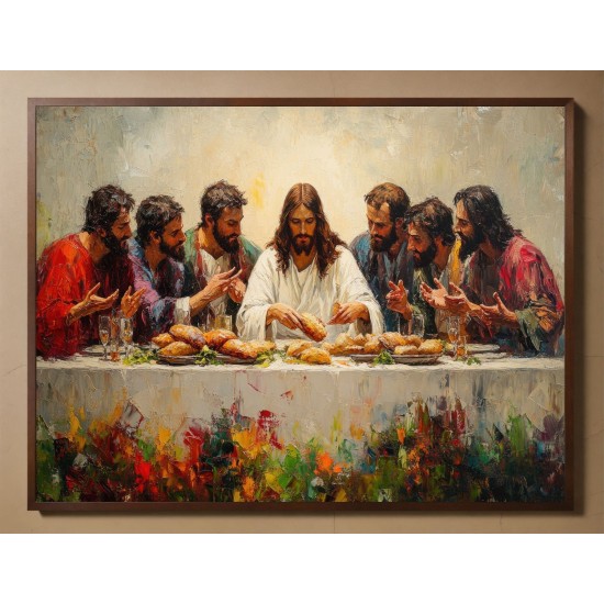 Quadro Decorativo Santa Ceia em Adesivo com Moldura Caixa