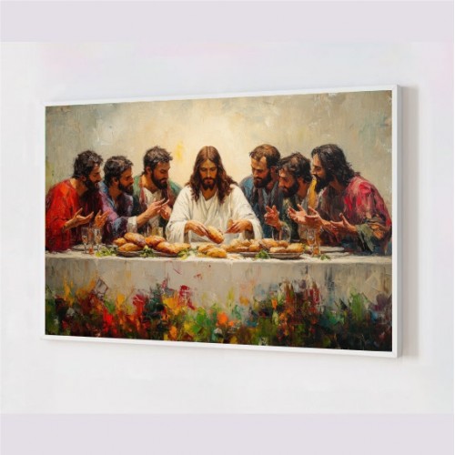 Quadro Decorativo Santa Ceia em Adesivo com Moldura Caixa