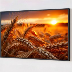 Quadro Decorativo Plantação de Trigo em Adesivo com Moldura Caixa