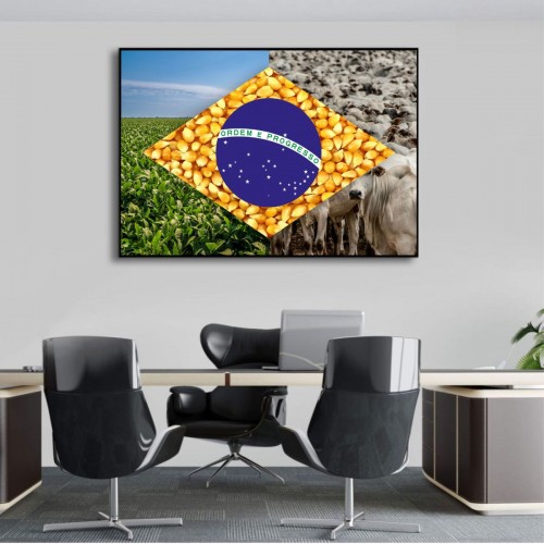 Quadro Decorativo Agro Bandeira do Brasil Sala Escritório Hall