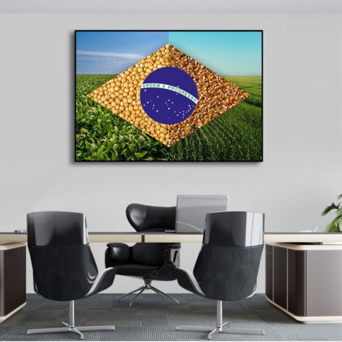 Quadro Decorativo Agro Bandeira do Brasil Sala Escritório Hall