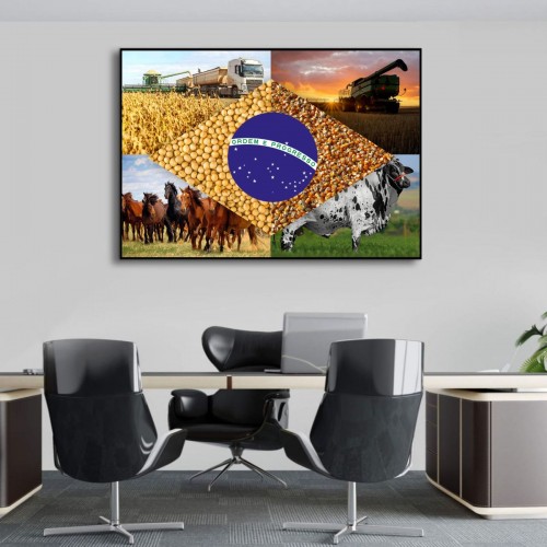 Quadro Decorativo Agro Bandeira do Brasil Sala Escritório Hall