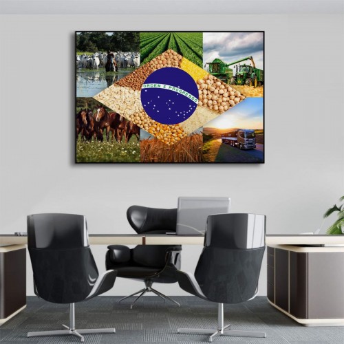 Quadro Decorativo Agro Bandeira do Brasil Sala Escritório Hall
