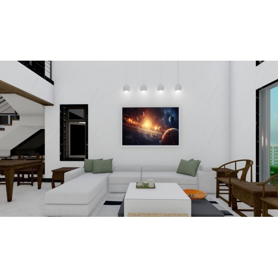 Quadro Decorativo Planetas em Adesivo com Moldura Caixa