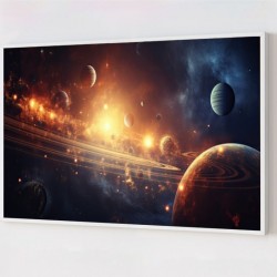 Quadro Decorativo Planetas em Adesivo com Moldura Caixa