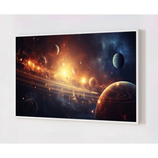 Quadro Decorativo Planetas em Adesivo com Moldura Caixa