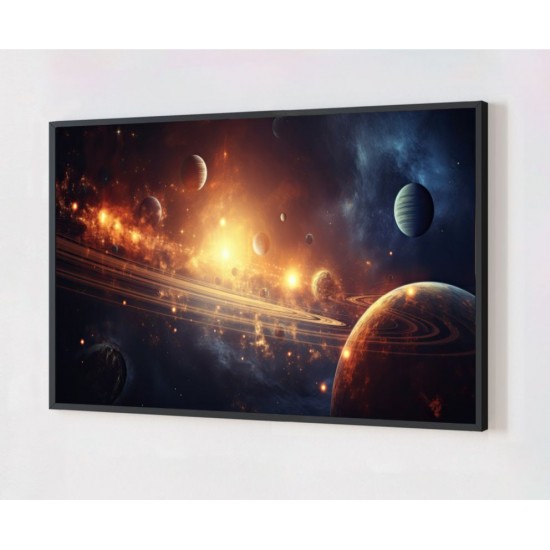 Quadro Decorativo Planetas em Adesivo com Moldura Caixa