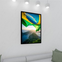 Quadro Decorativo Bandeira do Brasil em Adesivo com Moldura Caixa Quadro Decorativo Bandeira do Brasil em Adesivo com Moldura Caixa