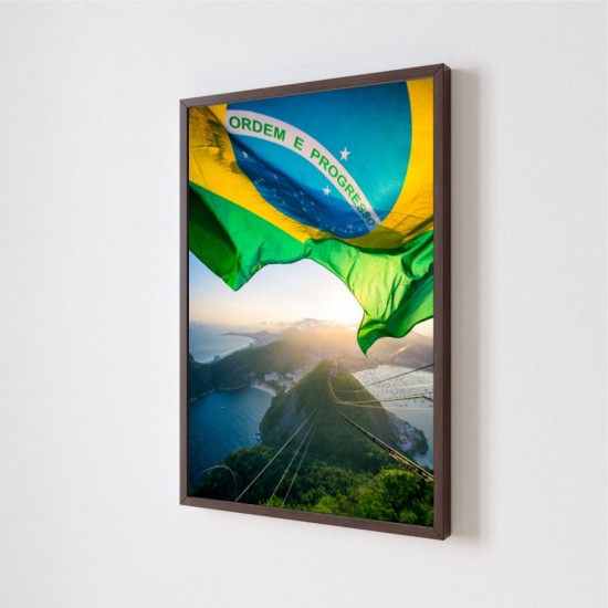 Quadro Decorativo Bandeira do Brasil em Adesivo com Moldura Caixa