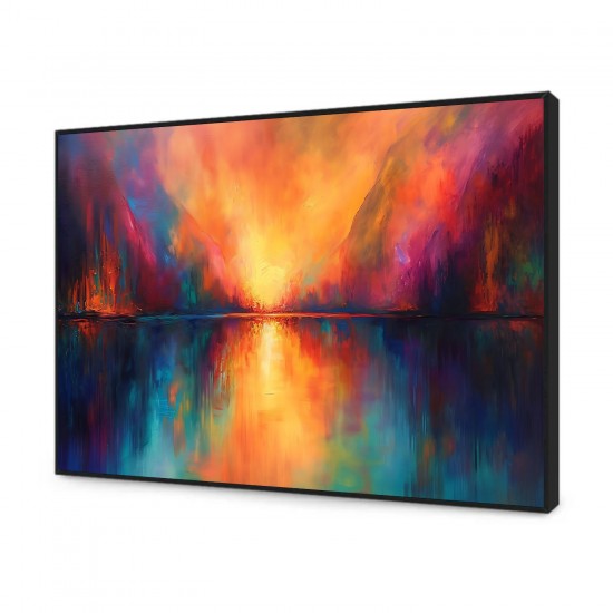 Quadro Decorativo Abstrato Explosão de Cores em Canvas com Moldura Negativa