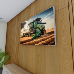 Quadro Decorativo Colheitadeira na Plantação em Canvas Moldura Negativa