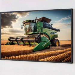 Quadro Decorativo Colheitadeira na Plantação em Adesivo com Moldura Caixa