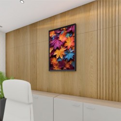 Quadro Decorativo Folhas Coloridas em Adesivo com Moldura Caixa