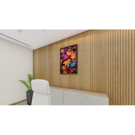 Quadro Decorativo Folhas Coloridas em Adesivo com Moldura Caixa