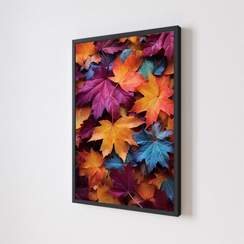 Quadro Decorativo Folhas Coloridas em Adesivo com Moldura Caixa