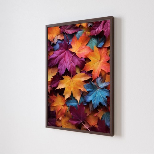 Quadro Decorativo Folhas Coloridas em Adesivo com Moldura Caixa