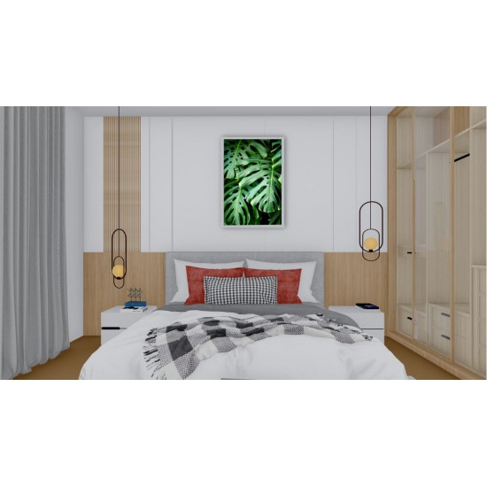 Quadro Decorativo Folhas Verdes em Adesivo com Moldura Caixa