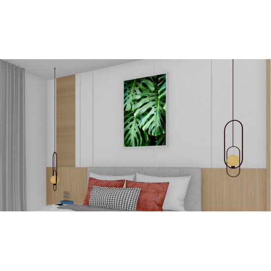 Quadro Decorativo Folhas Verdes em Adesivo com Moldura Caixa