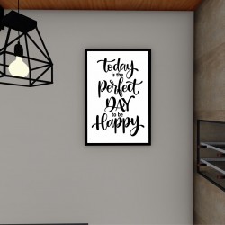 Quadro Decorativo Frase Feliz em Adesivo com Moldura Caixa