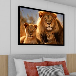 Quadro Decorativo Leão e Filhotes em Adesivo com Moldura Caixa