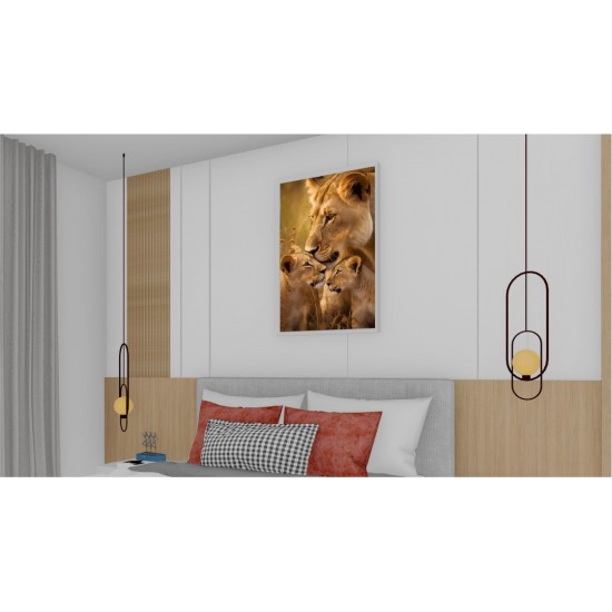 Quadro Decorativo Leões em Adesivo com Moldura Caixa